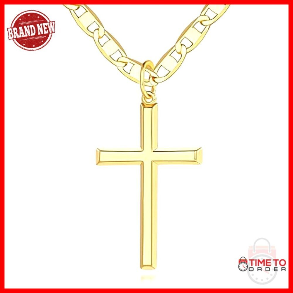 Gold Cross Pendant Necklace Minimal Classic Elegant Faith Inspired 19 Inch